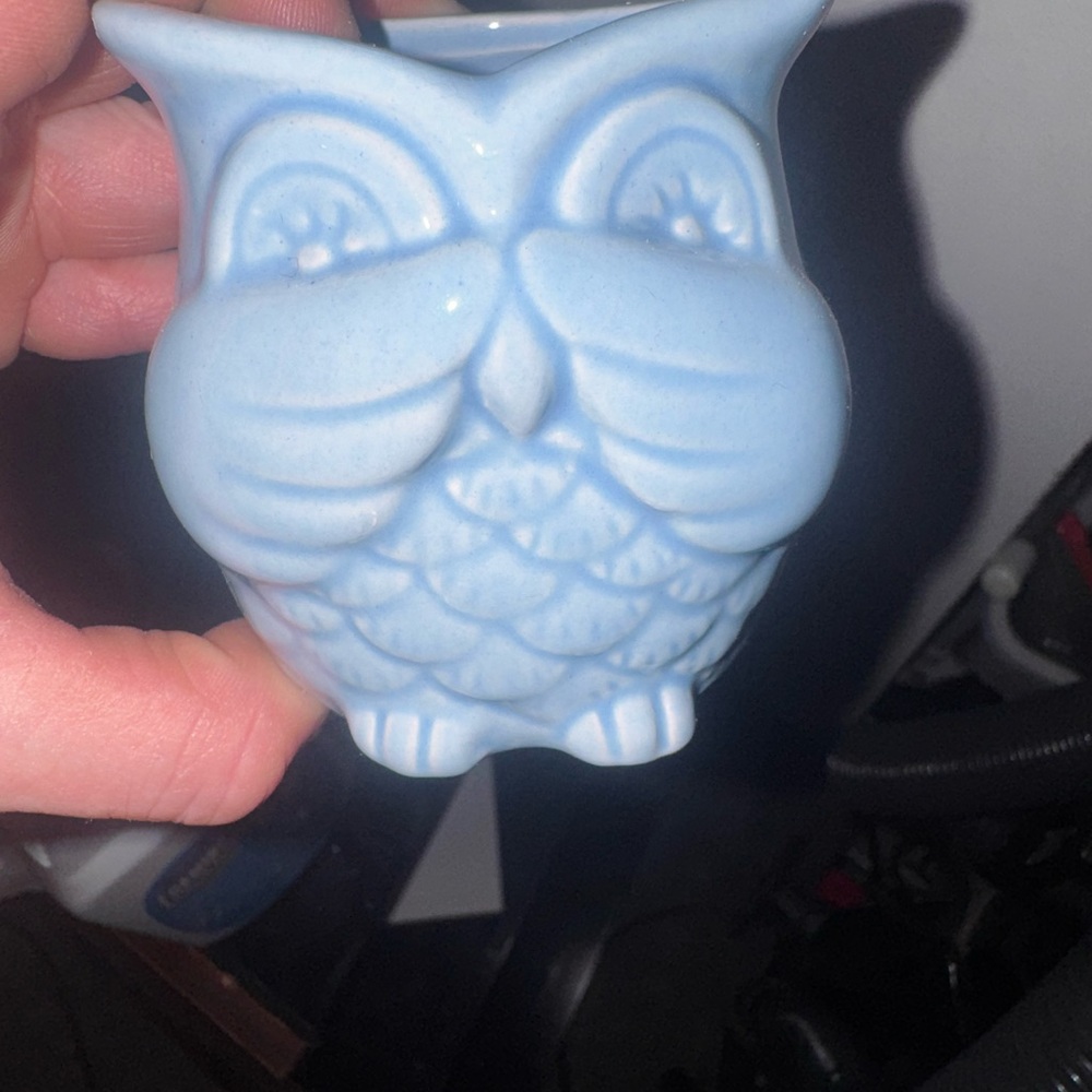 Blue Ceramic Owl Figurine
